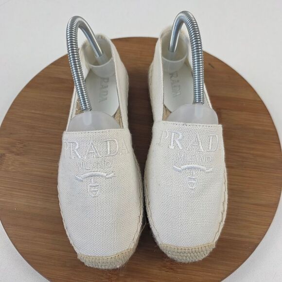 Prada Milano Embossed Logo Espadrilles Slip-On Flats Women’s Size EU 37 US 6.5-7 - Picture 7 of 15